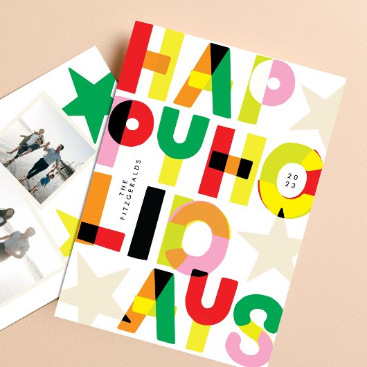 HaPpYHoliDaYsカラフルクリスマスフォトおもしろい シーズンカード