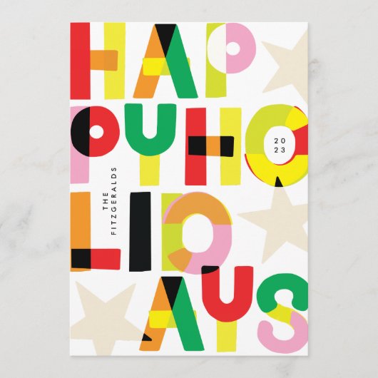 HaPpYHoliDaYsカラフルクリスマスフォトおもしろい シーズンカード (正面)