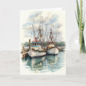 Harbor Lights Holiday – Coastal Boats Card カード (正面)