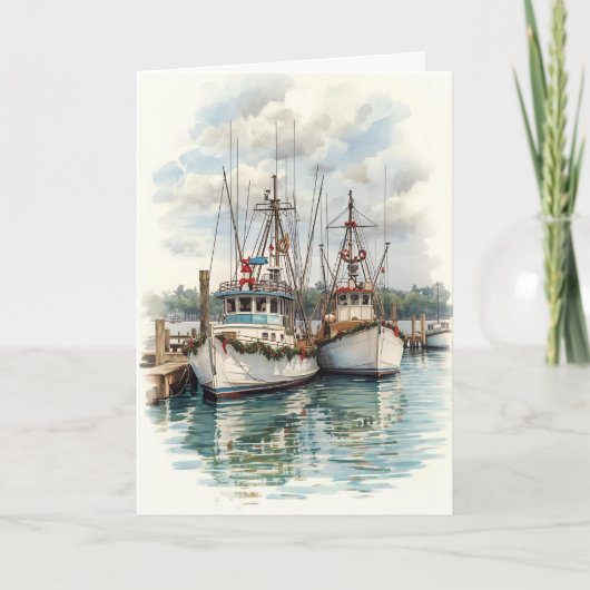 Harbor Lights Holiday – Coastal Boats Card カード (正面)