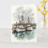 Harbor Lights Holiday – Coastal Boats Card カード (黄色い花)