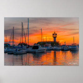 Harbor of Fire — Sunset at the Erie Marina Framed  ポスター