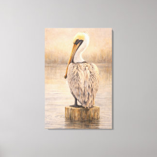 Harbor Pelican | Coastal Wildlife Art | Stretched キャンバスプリント