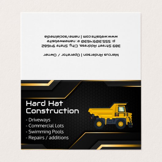 Hard Hat Construction | Work Dump Truck 名刺 (外部フラット)