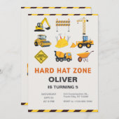 Hard Hat Zone Construction Site Birthday Party 招待状 (正面/裏面)
