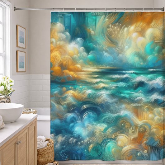 Hard Pastel Drawing Abstract Ocean シャワーカーテン