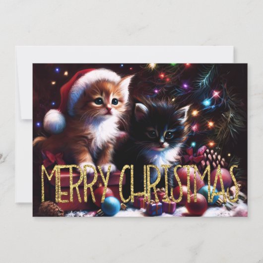 Hard Pastel Drawing Christmas 2 Kittens カード (正面)