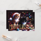 Hard Pastel Drawing Christmas 2 Kittens カード (正面/裏面インサイチュ)