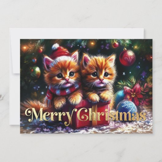 Hard Pastel Drawing Christmas Kittens カード (正面)