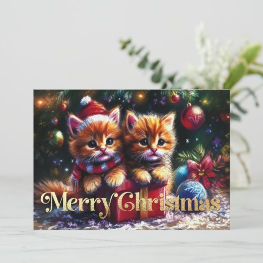 Hard Pastel Drawing Christmas Kittens カード (スタンド正面)