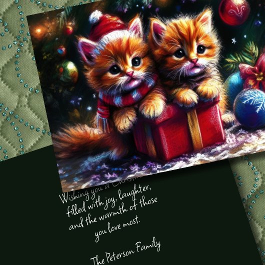 Hard Pastel Drawing Christmas Kittens カード