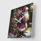 Hard Pastel Drawing Christmas Santa with Gifts スクエア壁時計 (傾斜)