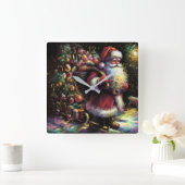 Hard Pastel Drawing Christmas Santa with Gifts スクエア壁時計 (ホーム)