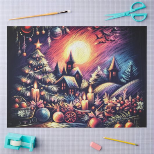 Hard Pastel Drawing Christmas Scene 薄葉紙 (クラフト)