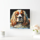 Hard Pastel Drawing Cocker Spaniel Dog スクエア壁時計 (ホーム)