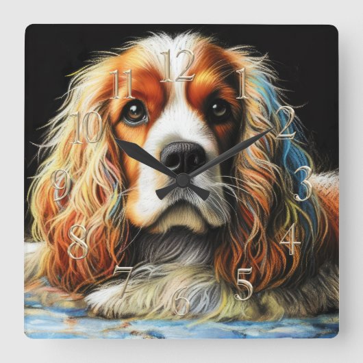 Hard Pastel Drawing Cocker Spaniel Dog スクエア壁時計 (正面)