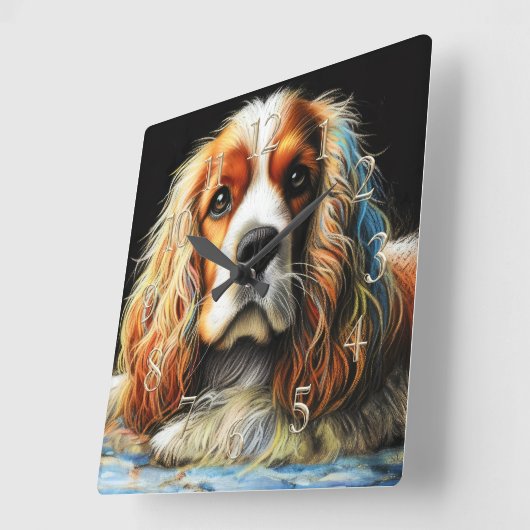 Hard Pastel Drawing Cocker Spaniel Dog スクエア壁時計 (傾斜)