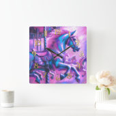 Hard Pastel Drawing Cool Tones Carousel Horse スクエア壁時計 (ホーム)