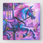 Hard Pastel Drawing Cool Tones Carousel Horse スクエア壁時計 (正面)