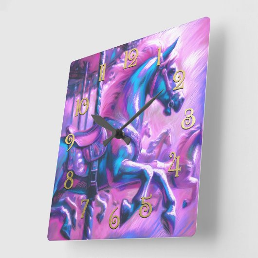Hard Pastel Drawing Cool Tones Carousel Horse スクエア壁時計 (傾斜)