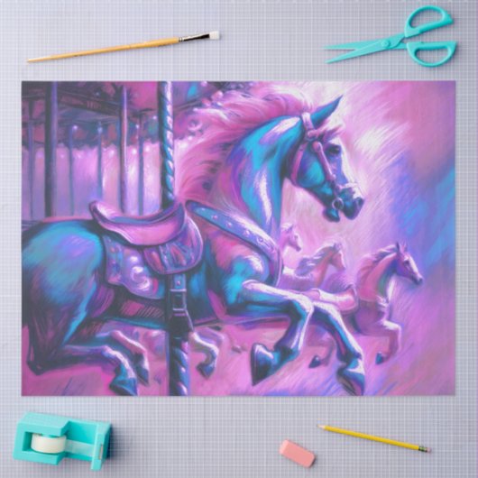 Hard Pastel Drawing Cool Tones Carousel Horse 薄葉紙 (クラフト)