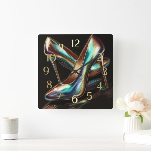 Hard Pastel Drawing Iridescent High Heel Pumps スクエア壁時計 (ホーム)