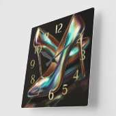 Hard Pastel Drawing Iridescent High Heel Pumps スクエア壁時計 (傾斜)