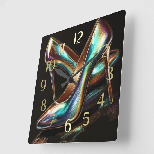 Hard Pastel Drawing Iridescent High Heel Pumps スクエア壁時計 (傾斜)