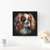 Hard Pastel Drawing King Charles Cavalier Spaniel スクエア壁時計 (ホーム)