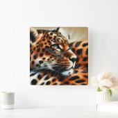 Hard Pastel Drawing Leopard スクエア壁時計 (ホーム)
