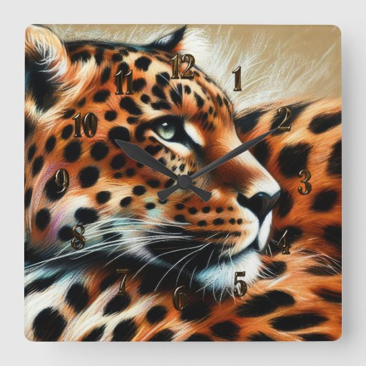 Hard Pastel Drawing Leopard スクエア壁時計 (正面)