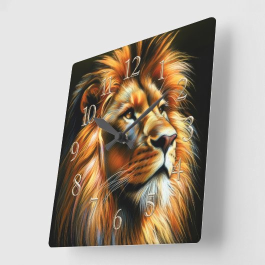 Hard Pastel Drawing Lion スクエア壁時計 (傾斜)