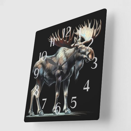 Hard Pastel Drawing Moose スクエア壁時計 (傾斜)
