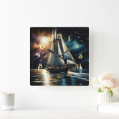 Hard Pastel Drawing Night Sailing スクエア壁時計 (ホーム)