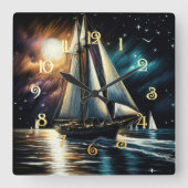 Hard Pastel Drawing Night Sailing スクエア壁時計 (正面)