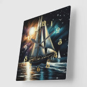 Hard Pastel Drawing Night Sailing スクエア壁時計 (傾斜)