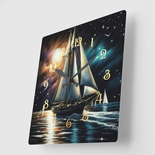Hard Pastel Drawing Night Sailing スクエア壁時計 (傾斜)