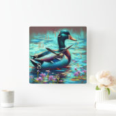 Hard Pastel Drawing Painting of a Mallard Duck スクエア壁時計 (ホーム)