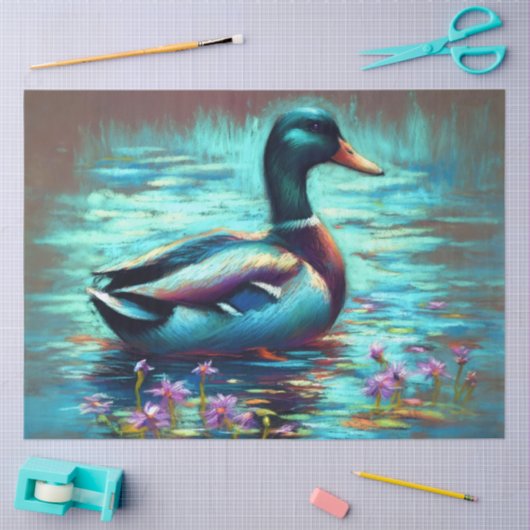 Hard Pastel Drawing Painting of a Mallard Duck 薄葉紙 (クラフト)