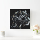 Hard Pastel Drawing Snow Leopard III スクエア壁時計 (ホーム)