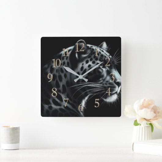 Hard Pastel Drawing Snow Leopard III スクエア壁時計 (ホーム)