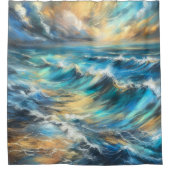 Hard Pastel Drawing Stormy Waves シャワーカーテン (正面)