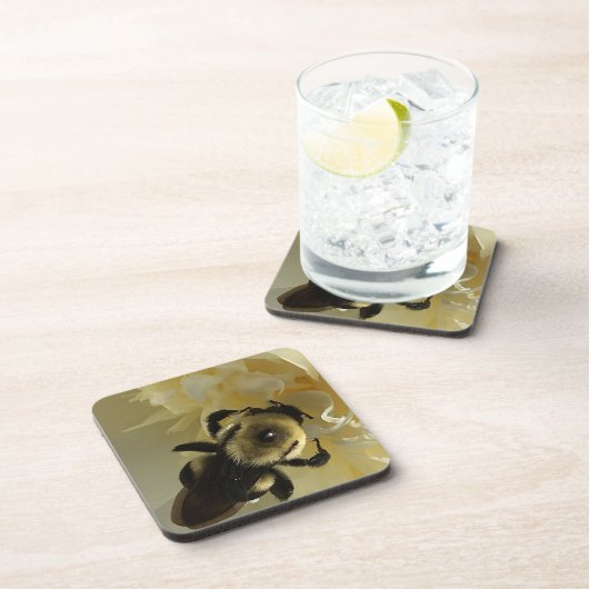 Hard plastic coaster bumblebee on peony flower コースター (右側)