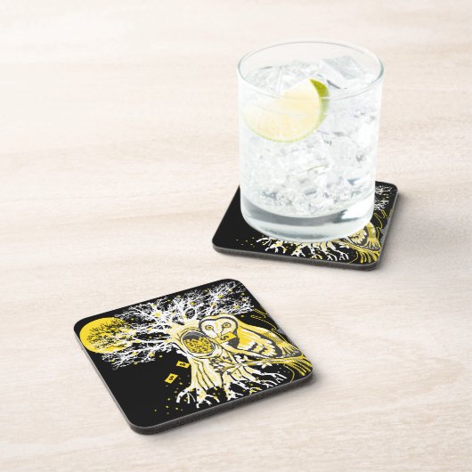 Hard Plastic Coaster – Urban Tree Owl & Wealth  コースター (右側)