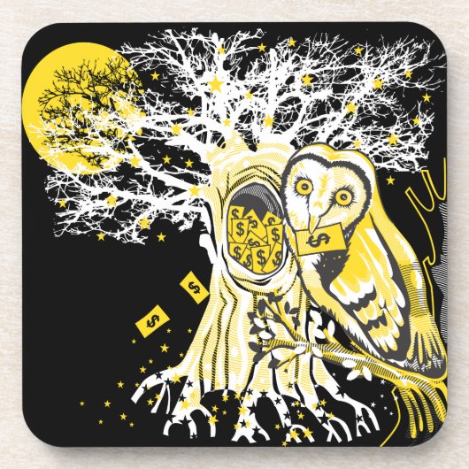 Hard Plastic Coaster – Urban Tree Owl & Wealth  コースター (正面)