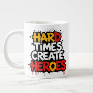 "Hard Times Create Heroes" Typography Sayings ジャンボコーヒーマグカップ