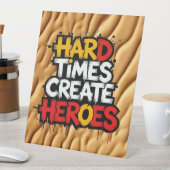 "Hard Times Create Heroes" Typography Sayings 台座サイン (インサイチュ)