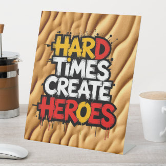 "Hard Times Create Heroes" Typography Sayings 台座サイン