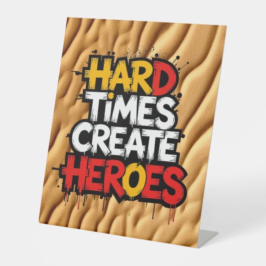 "Hard Times Create Heroes" Typography Sayings 台座サイン (正面)
