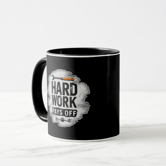 Hard Work Pays Off Grunge Worker Design マグカップ (正面左)